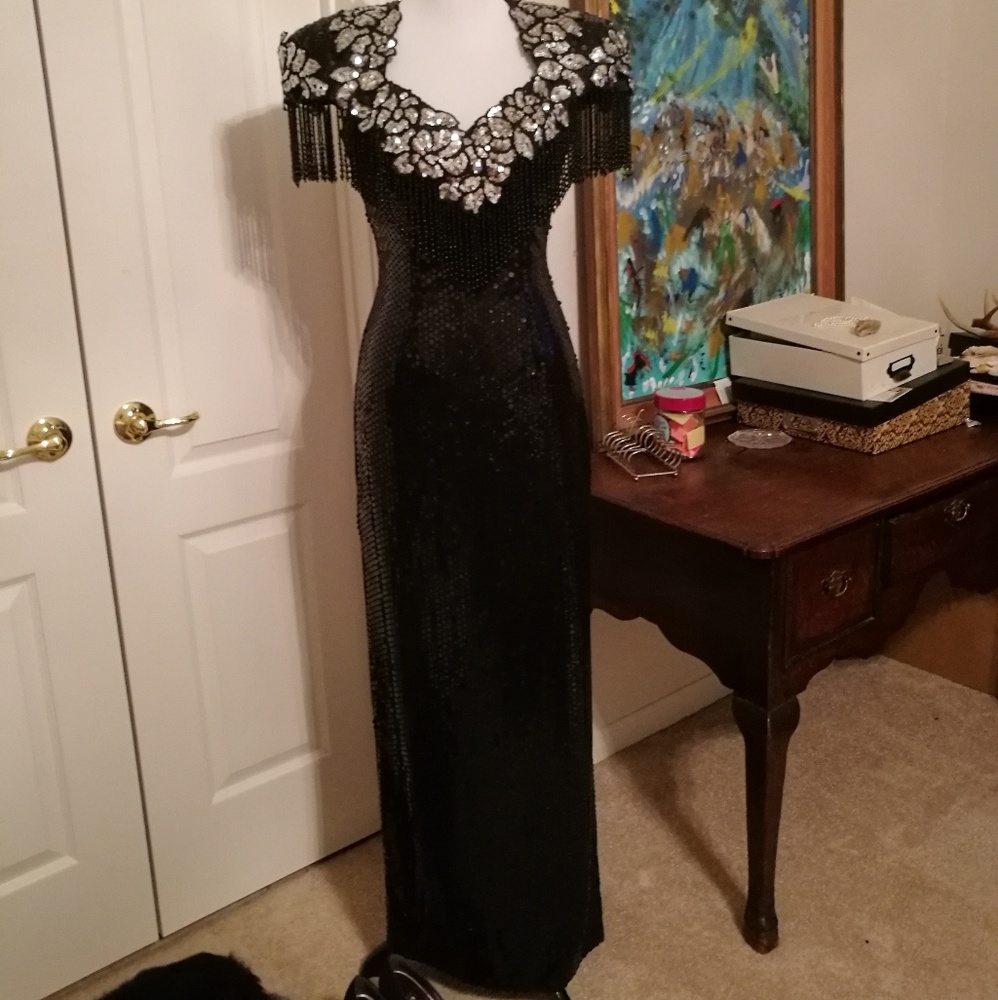 Sequined Black Stunning Evening Gown Vintage